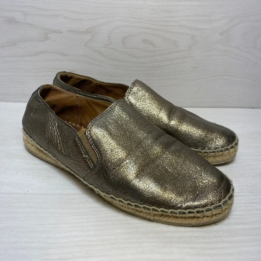 Frye Ivy Espadrille Slip On Gold Metallic Leather‎ Flats 3470070-GSL Womens 7.5M